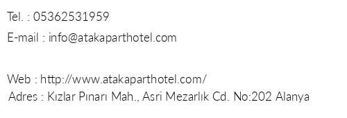 Atak Apart Hotel telefon numaralar, faks, e-mail, posta adresi ve iletiim bilgileri